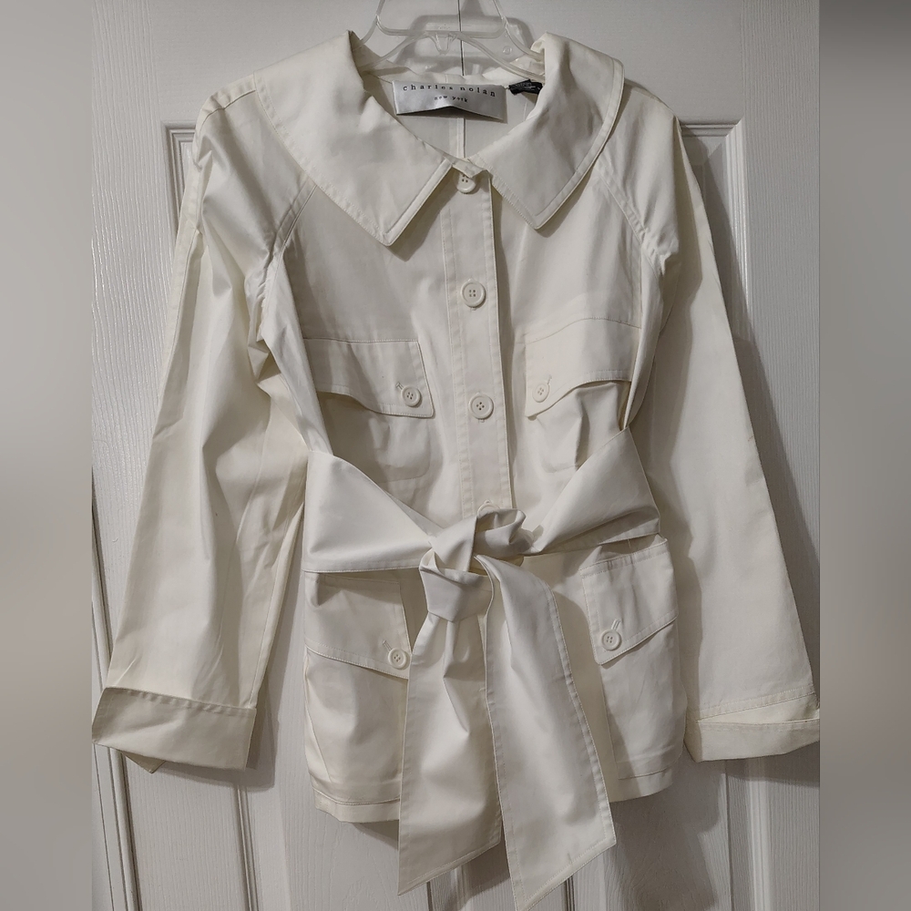 Women's Ivory Trench Coat with Waist Tie by Charles Nolan Sz 8